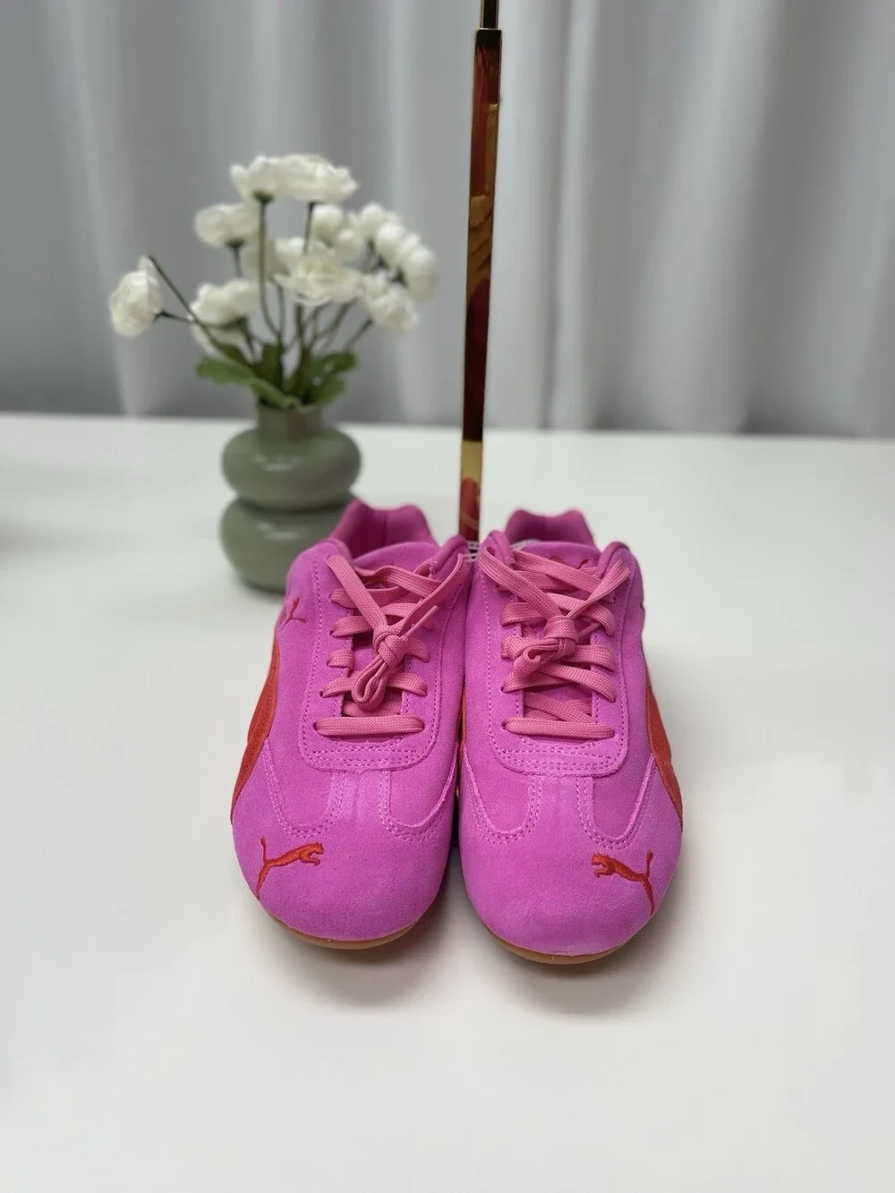 PUMA Speedcat OG Womens Pink Pixel Glowing Red Suede Sneakers 400986-56